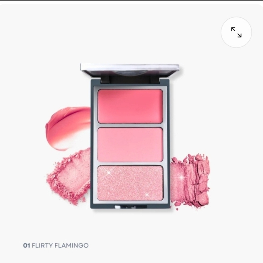 Flirty Flamingo Pink palette shade 1 cream & powder blush trio sealed in plastic